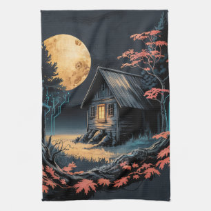 Moonlit Cabin Japanese Forest Art (6) Tea Towel