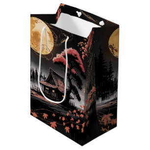 Moonlit Cabin Japanese Forest Art (8) Medium Gift Bag