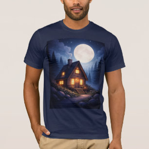 Moonlit Cabin Night Scene Graphic Scenic Men’s T-Shirt