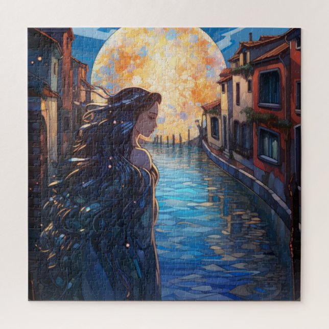 Moonlit Canal Dream – Artistic Jigsaw Puzzle (Vertical)