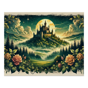 “Moonlit Castle Dreamscape” Enchanted Fantasy Poster