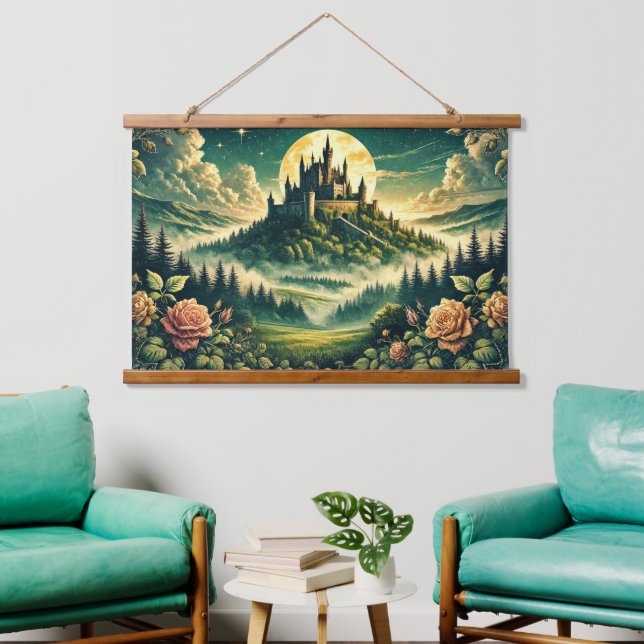 “Moonlit Castle Dreamscape” Enchanted Hanging Tapestry (Living Room)