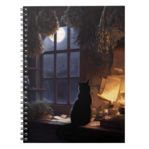 Moonlit Cat Cottage Window Notebook