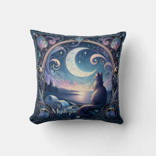Moonlit Cat Fantasy Art Nouveau Design Cushion