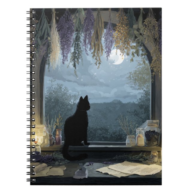 Moonlit Cat Herbal Window Notebook (Front)