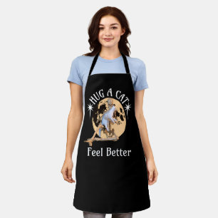Moonlit Cat Hug Skeleton Comfort Humour Apron