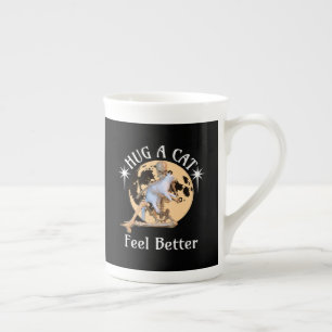 Moonlit Cat Hug Skeleton Comfort Humour Bone China Mug