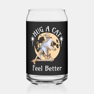 Moonlit Cat Hug Skeleton Comfort Humour Can Glass