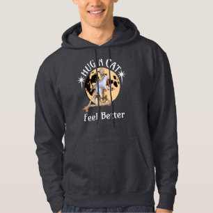 Moonlit Cat Hug Skeleton Comfort Humour Hoodie