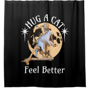 Moonlit Cat Hug Skeleton Comfort Humour Shower Curtain