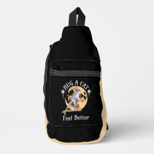 Moonlit Cat Hug Skeleton Comfort Humour Sling Bag