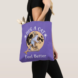 Moonlit Cat Hug Skeleton Comfort Humour Tote Bag