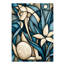 Moonlit Cat Neo-Shippō Botanical Geometry