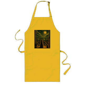 Moonlit Cat Watching the City Night Window Art Long Apron
