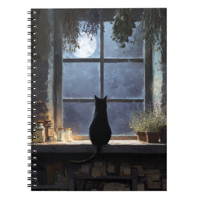 Moonlit Cat Window Notebook (Front)