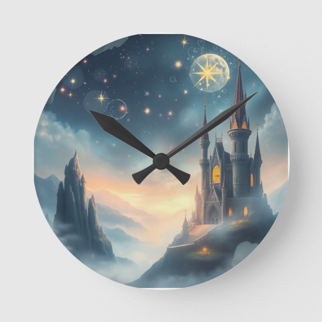  Moonlit Celestial Castle Round Clock (Front)