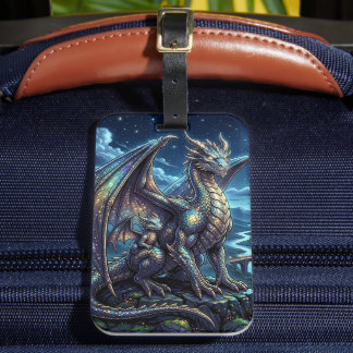 Moonlit Celestial Dragons and Castle Luggage Tag