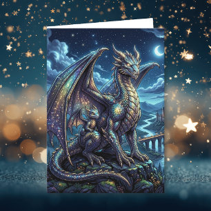 Moonlit Celestial Dragons   Happy Father's Day Card