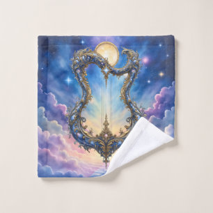 Moonlit Celestial Harp – Dreamy Cosmic Fantasy Art Bath Towel Set