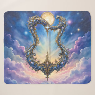 Moonlit Celestial Harp – Dreamy Cosmic Fantasy Art Sherpa Blanket