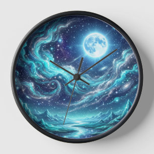 Moonlit Celestial Waves Wall Clock