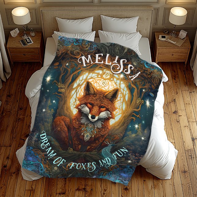Moonlit Celtic Fox Personalised Nature Lover Fox Fleece Blanket (Creator Uploaded)
