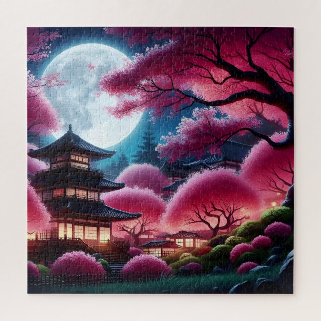 Moonlit Cherry Blossom Jigsaw Puzzle (Vertical)