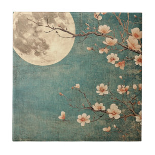 Moonlit Cherry Blossom Serenity Ceramic Tile