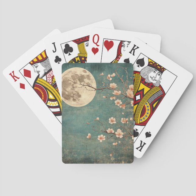 Moonlit Cherry Blossom Serenity Playing Cards (Back)