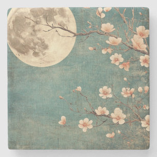 Moonlit Cherry Blossom Serenity Stone Coaster