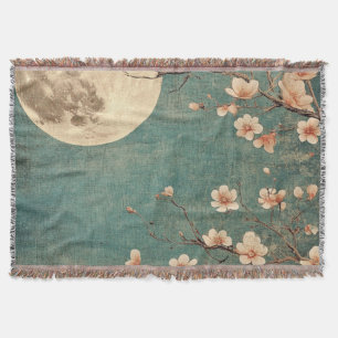 Moonlit Cherry Blossom Serenity Throw Blanket