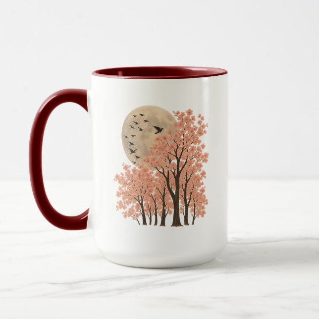 Moonlit Cherry Blossom Trees Nature Art Combo Mug (Left)