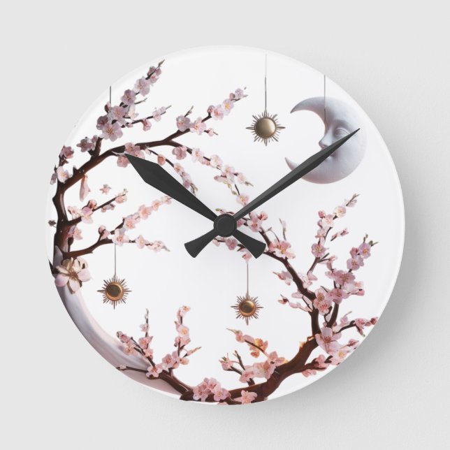 Moonlit Cherry Blossoms – Elegant Artistic  Round Clock (Front)