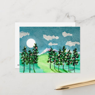 Moonlit Christmas Trees Holiday Postcard