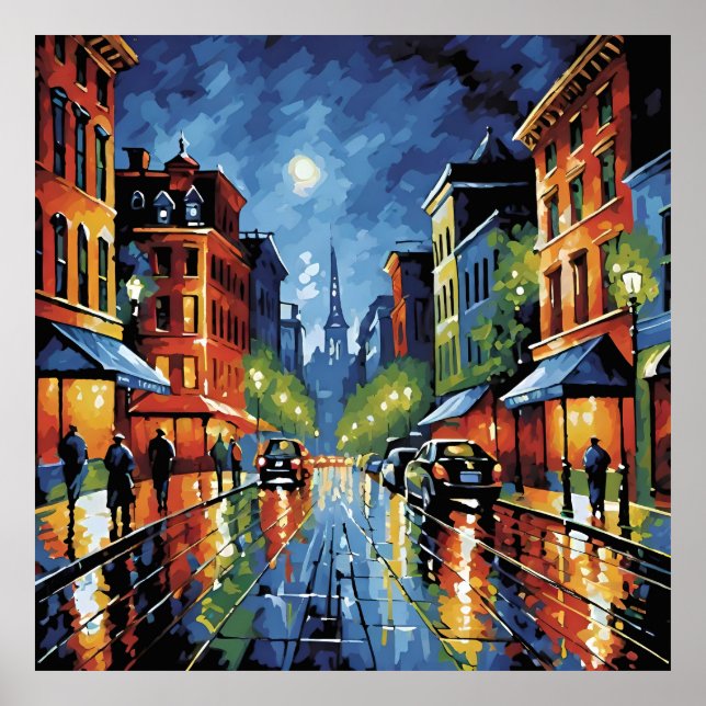 Moonlit City Street Poster (Front)