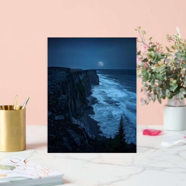Moonlit Cliffs – Tranquil Midnight Ocean View Acrylic Sign (Wedding)