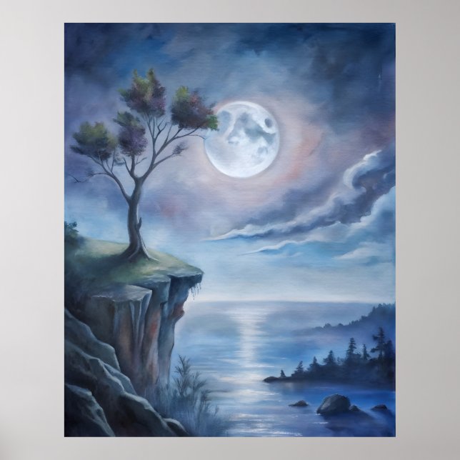 Moonlit Cliffside beautiful  Poster (Front)