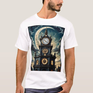 Moonlit Clock Tower T-Shirt Vintage Magic Sky