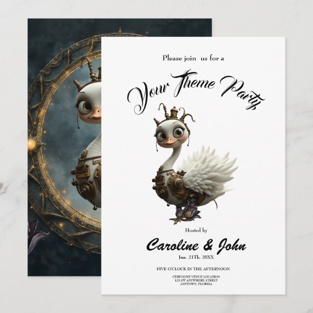 Moonlit Clockwork Swan – Keeper of Curious Dreams. Invitation (Front/Back)