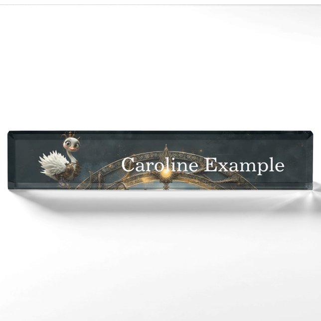 Moonlit Clockwork Swan – Keeper of Curious Dreams. Nameplate (Front)