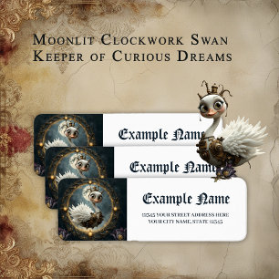 Moonlit Clockwork Swan – Keeper of Curious Dreams. Return Address Label