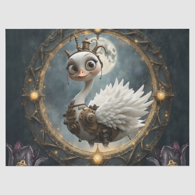 Moonlit Clockwork Swan – Keeper of Curious Dreams. Tissue Paper (Front)