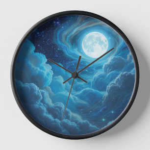 Moonlit Cloud Sky Wall Clock