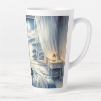 Moonlit Coastal Bedroom with Sleeping Cat