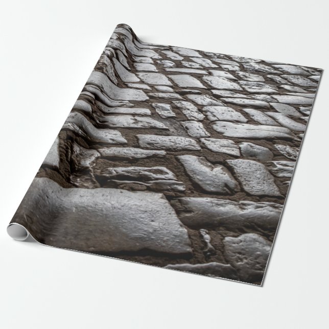 Moonlit Cobblestones Wrapping Paper (Unrolled)