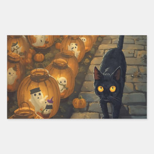 Moonlit Companions – Halloween Night Rectangular Sticker