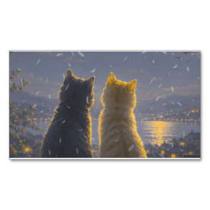 Moonlit Companions – Two Cats Under the Full Moon Magnetic Business Card