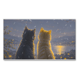 Moonlit Companions – Two Cats Under the Full Moon Magnetic Business Card