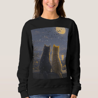 Moonlit Companions – Two Cats Under the Full Moon Sweatshirt