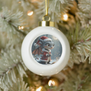 Moonlit Cookie Bandit – The Grey Christmas Dragon. Ceramic Ball Christmas Ornament